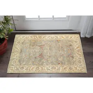 Photo of Gray And Beige Wool Oriental Hand Knotted Area Rug
