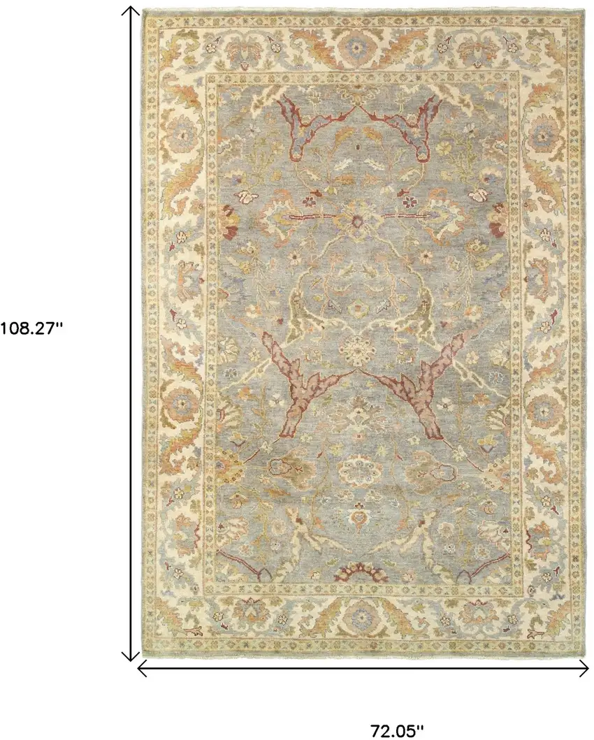 Gray And Beige Wool Oriental Hand Knotted Area Rug Photo 3