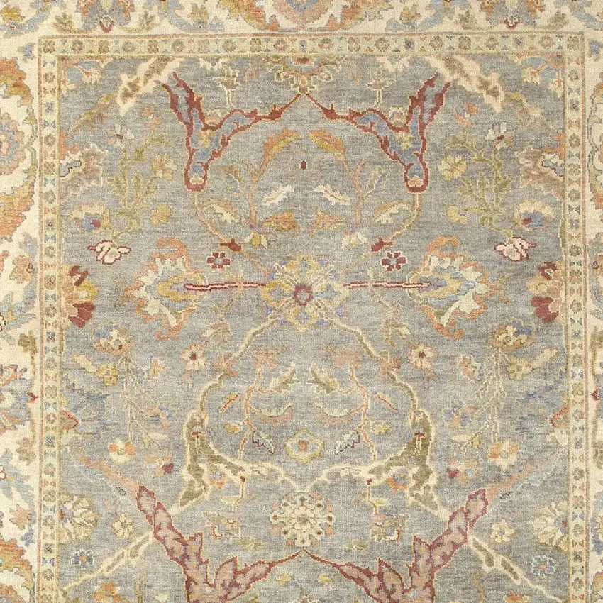 Gray And Beige Wool Oriental Hand Knotted Area Rug Photo 5