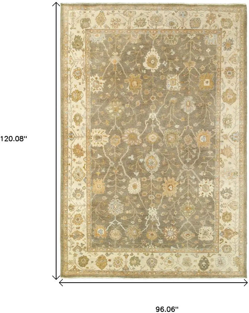 Gray And Beige Wool Oriental Hand Knotted Area Rug Photo 3