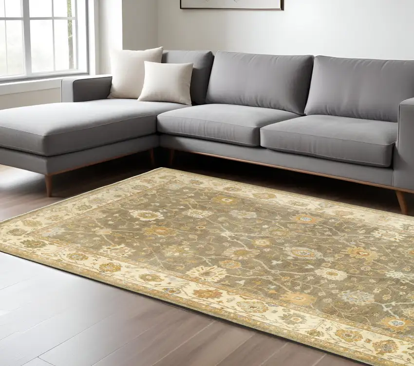Gray And Beige Wool Oriental Hand Knotted Area Rug Photo 1