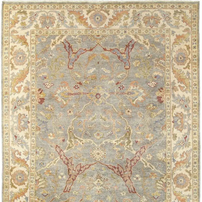 Gray And Beige Wool Oriental Hand Knotted Area Rug Photo 4