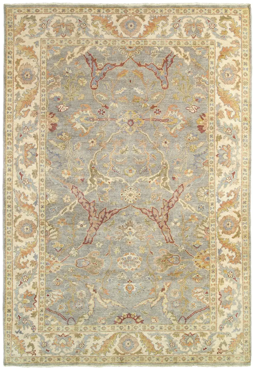 Gray And Beige Wool Oriental Hand Knotted Area Rug Photo 5