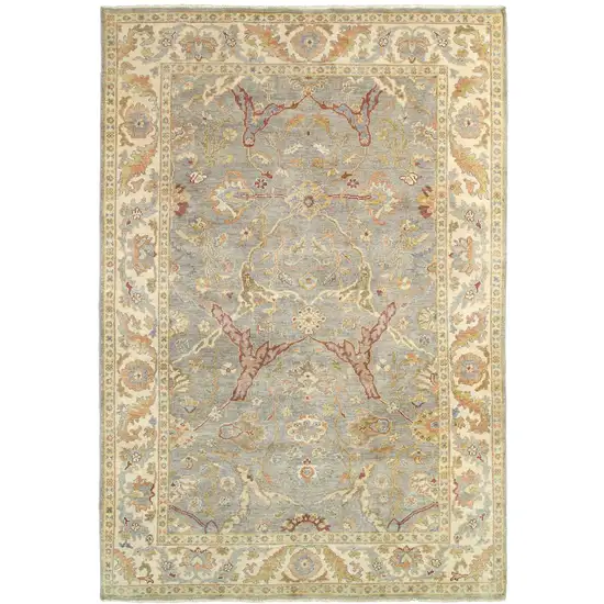 Gray And Beige Wool Oriental Hand Knotted Area Rug Photo 5