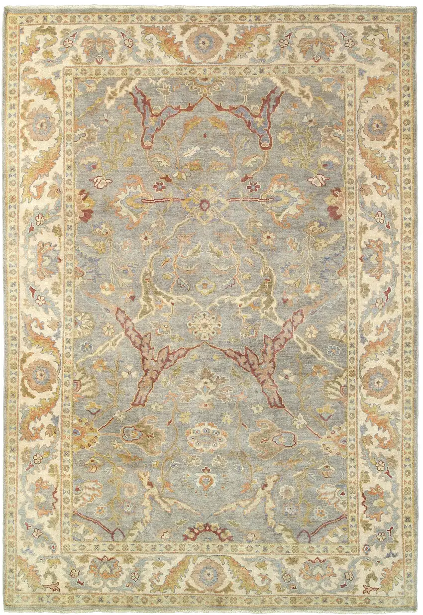 Gray And Beige Wool Oriental Hand Knotted Area Rug Photo 2