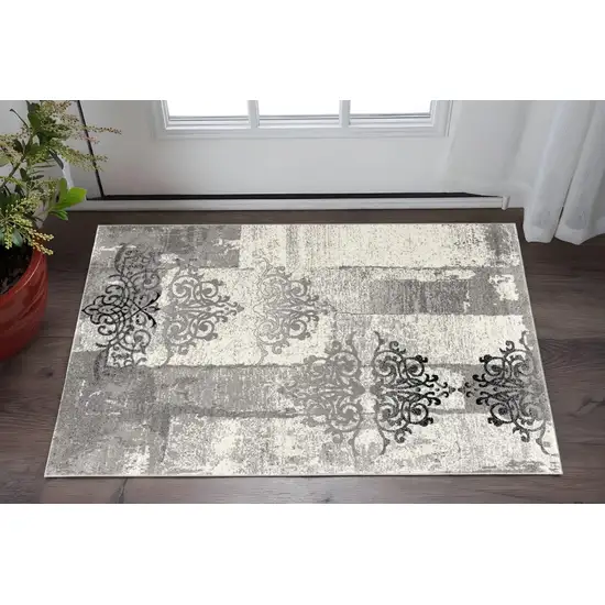 Gray And Black Abstract Area Rug Photo 2
