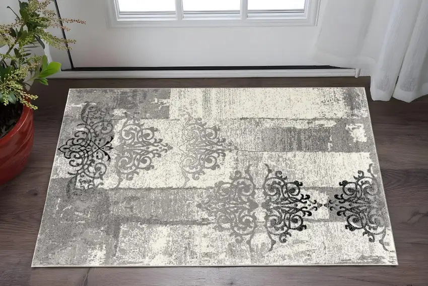 Gray And Black Abstract Area Rug Photo 2