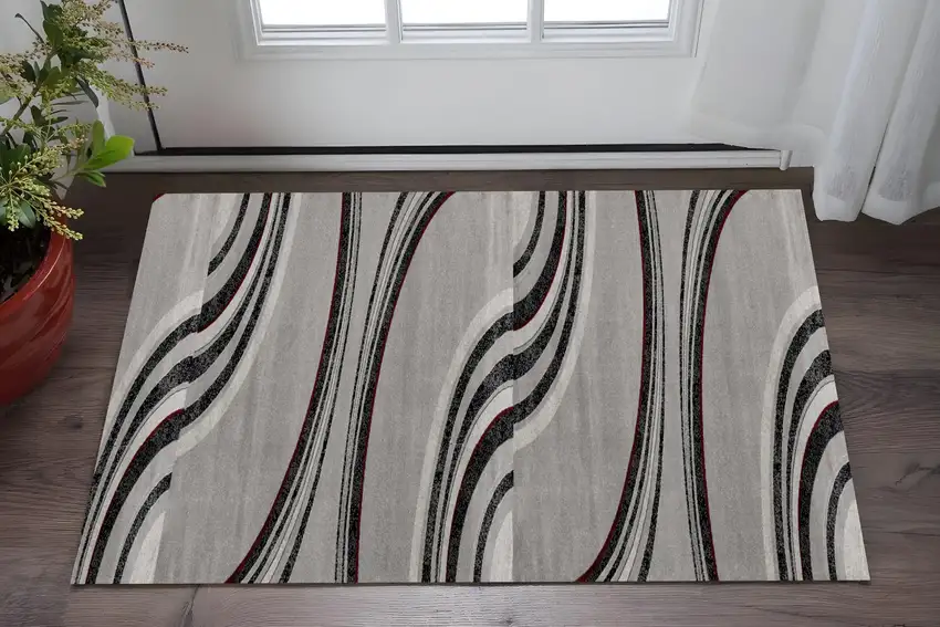 Gray And Black Abstract Area Rug Photo 1