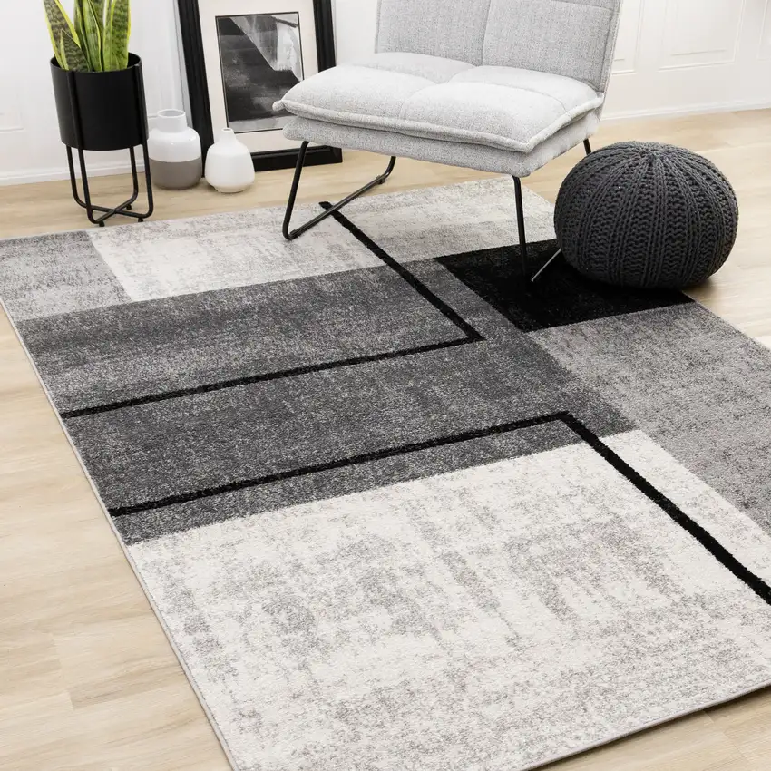 Gray And Black Abstract Area Rug Photo 4