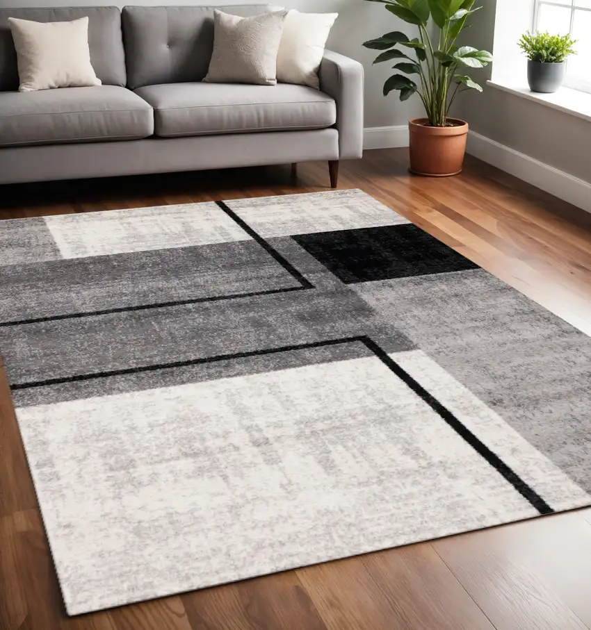 Gray And Black Abstract Area Rug Photo 1