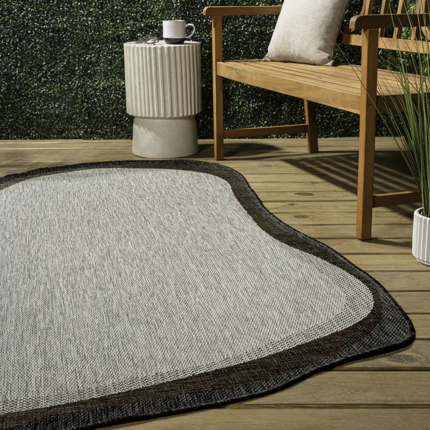 Gray And Black Abstract Indoor Outdoor Area Rug Photo 7