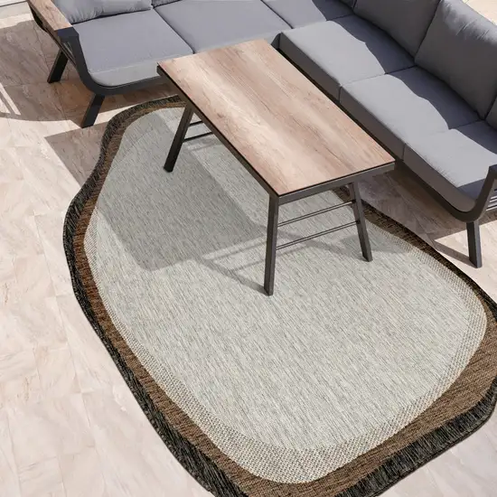 Gray And Black Abstract Indoor Outdoor Area Rug Photo 9