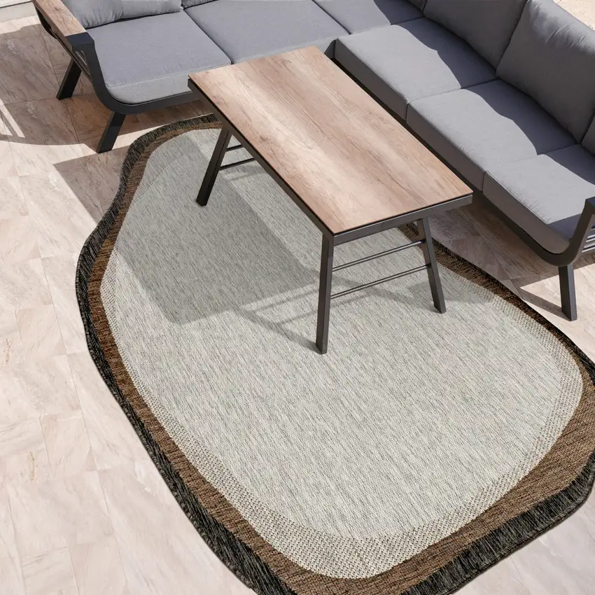 Gray And Black Abstract Indoor Outdoor Area Rug Photo 8