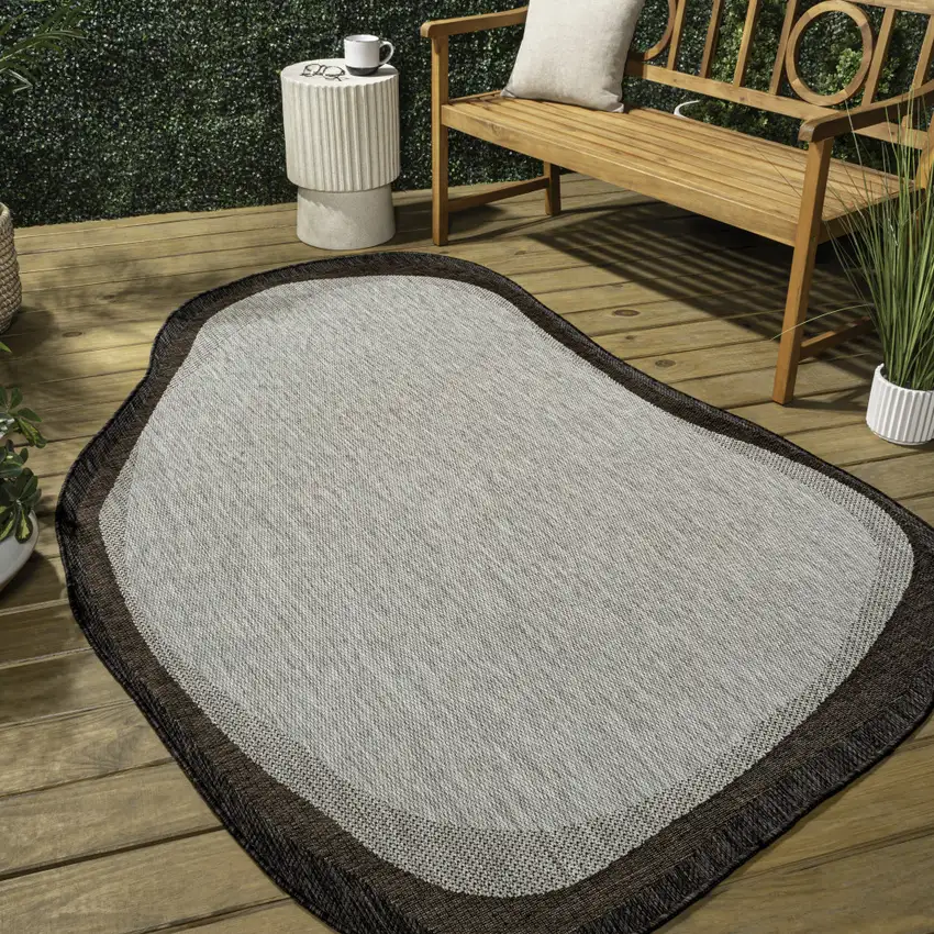 Gray And Black Abstract Indoor Outdoor Area Rug Photo 7