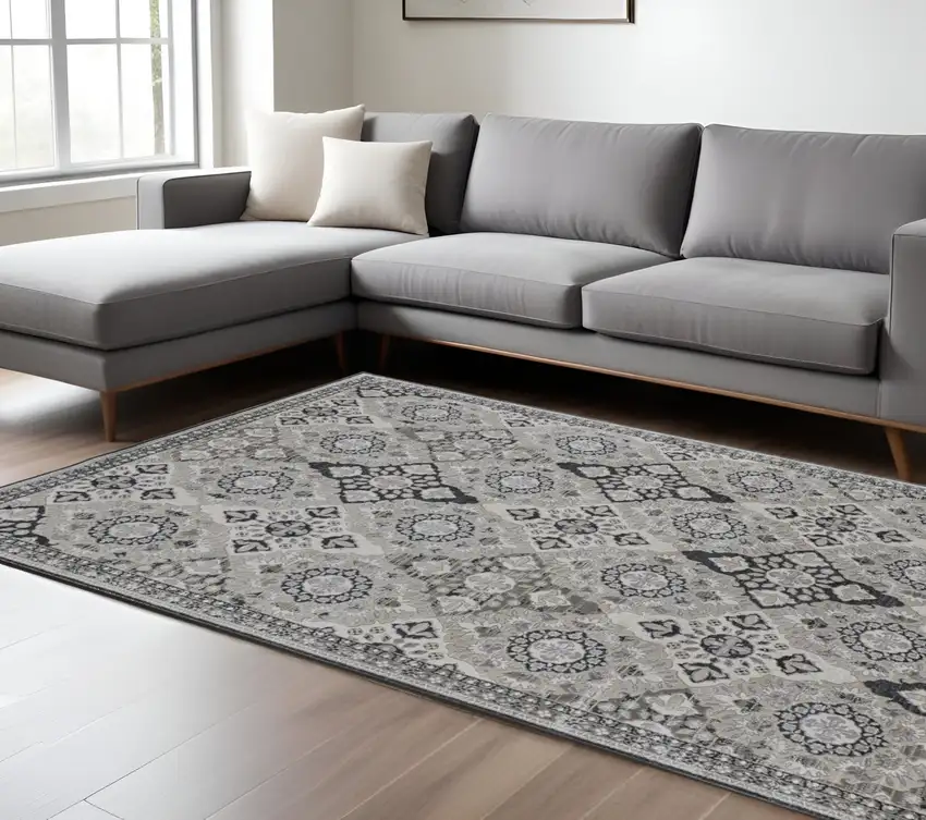 Gray and Black Abstract Power Loom Non Skid Area Rug Photo 1