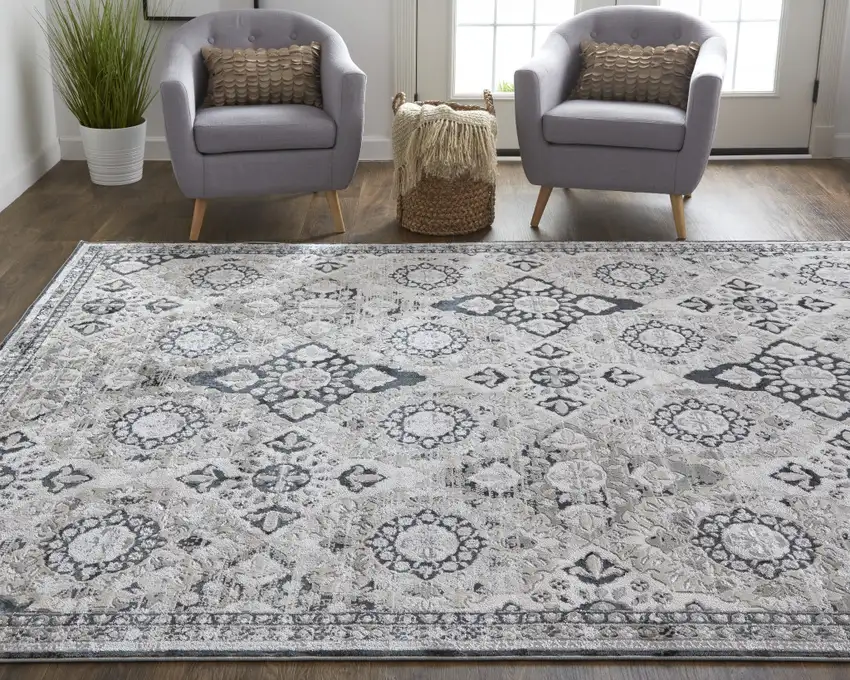 Gray And Black Abstract Power Loom Area Rug Photo 6