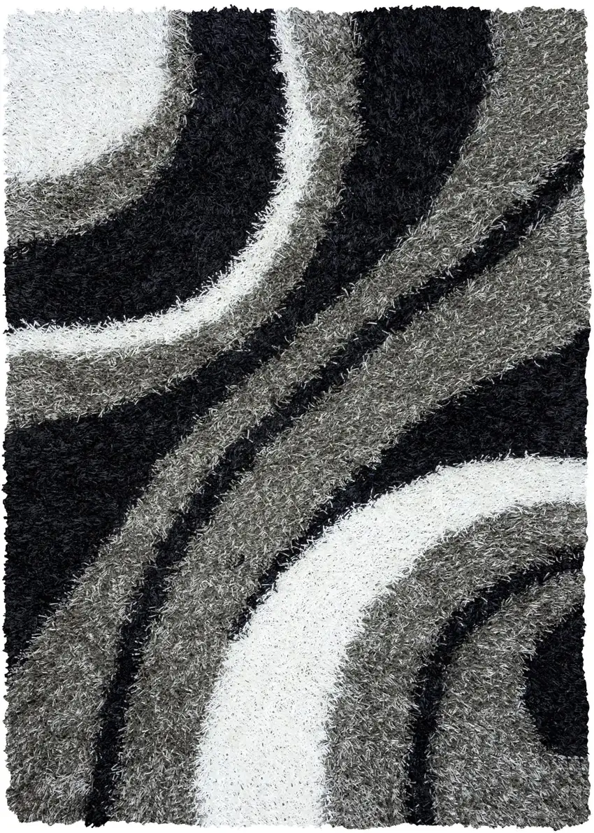 Gray And Black Abstract Shag Hand Tufted Area Rug Photo 2