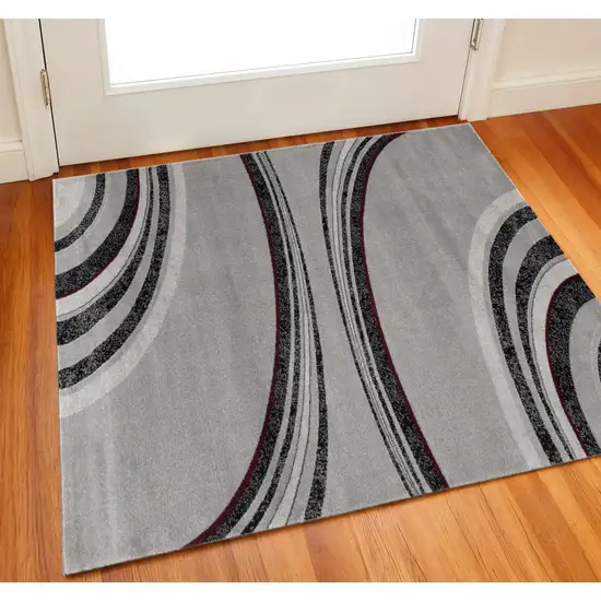 Gray And Black Abstract Square Rug Photo 1