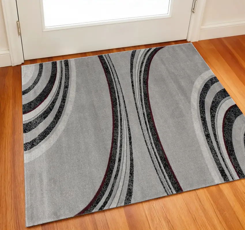 Gray And Black Abstract Square Rug Photo 1