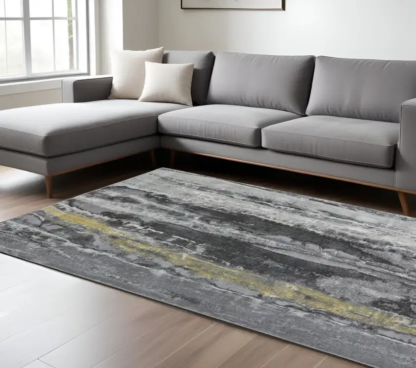Gray and Black Abstract Non Skid Area Rug Photo 1