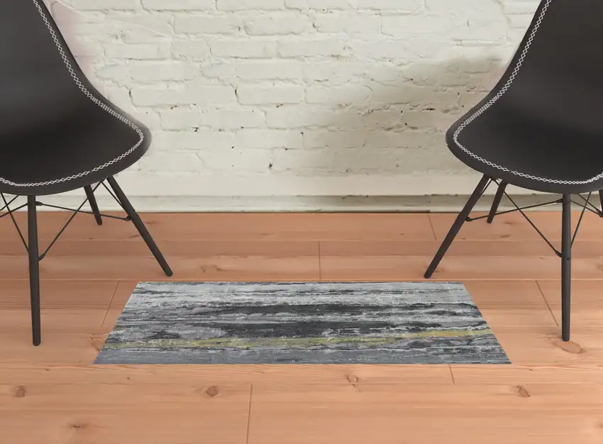 Gray And Black Abstract Stain Resistant Area Rug Photo 2