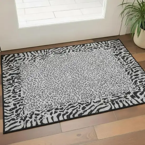 Gray And Black Animal Print Washable Area Rug With UV Protection Photo 2
