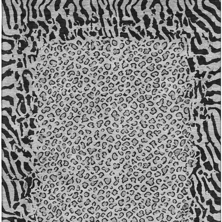 Gray And Black Animal Print Washable Area Rug With UV Protection Photo 3