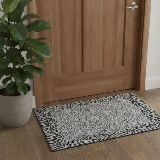 Gray And Black Animal Print Washable Area Rug With UV Protection Photo 1