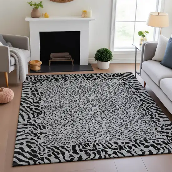 Gray And Black Animal Print Washable Area Rug With UV Protection Photo 4