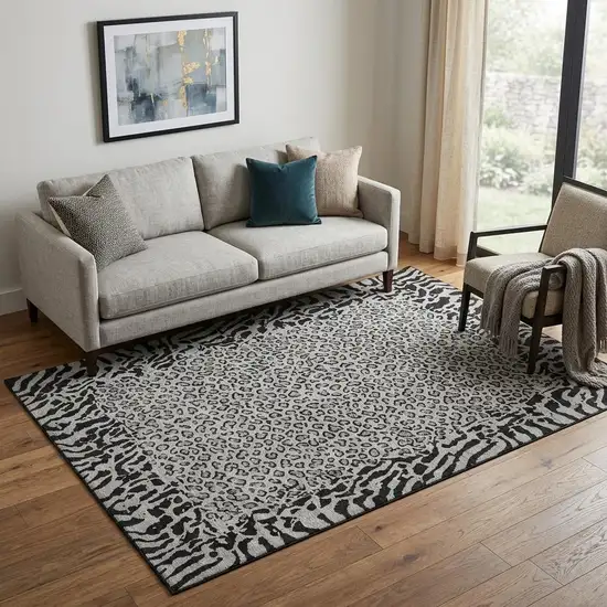 Gray And Black Animal Print Washable Area Rug With UV Protection Photo 1