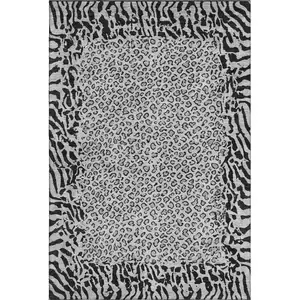 Photo of Gray And Black Animal Print Washable Area Rug With UV Protection