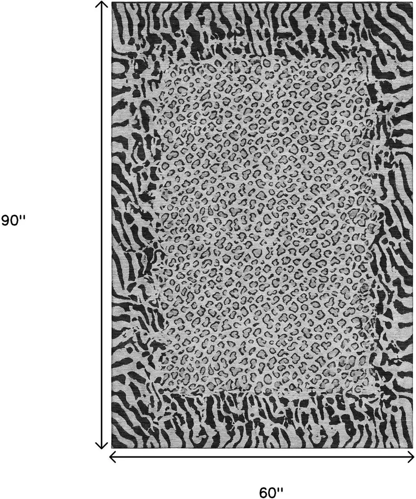 Gray And Black Animal Print Washable Area Rug With UV Protection Photo 7