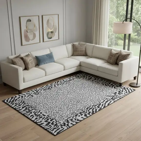 Gray And Black Animal Print Washable Area Rug With UV Protection Photo 2