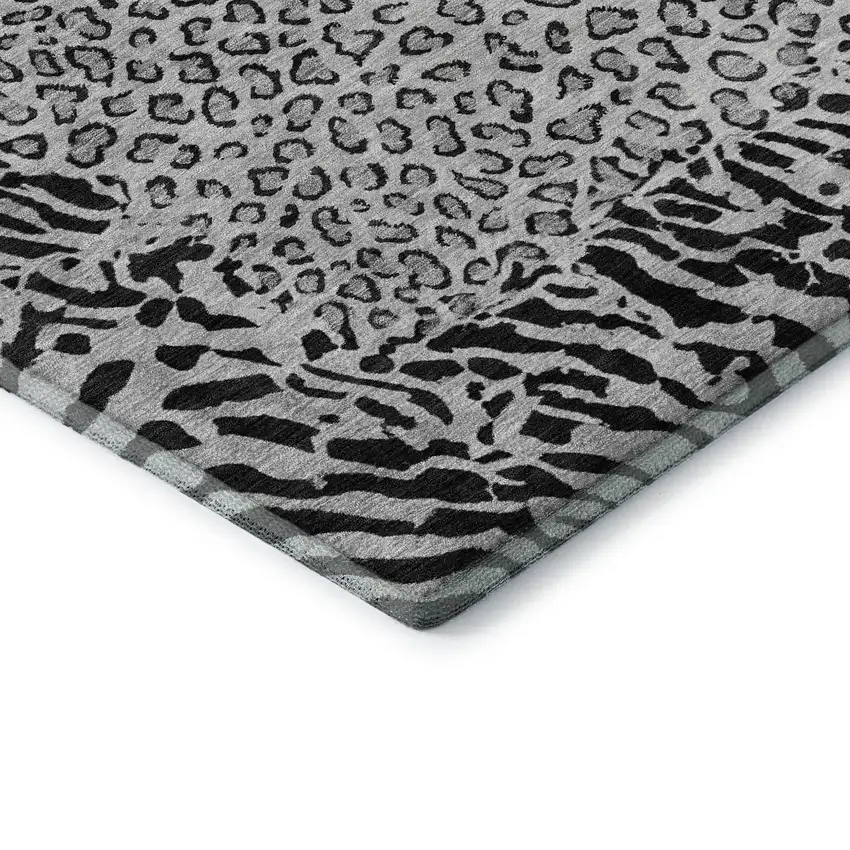 Gray And Black Animal Print Washable Area Rug With UV Protection Photo 7