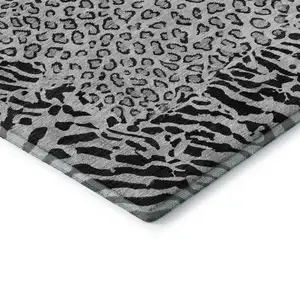 Photo of Gray And Black Animal Print Washable Area Rug With UV Protection
