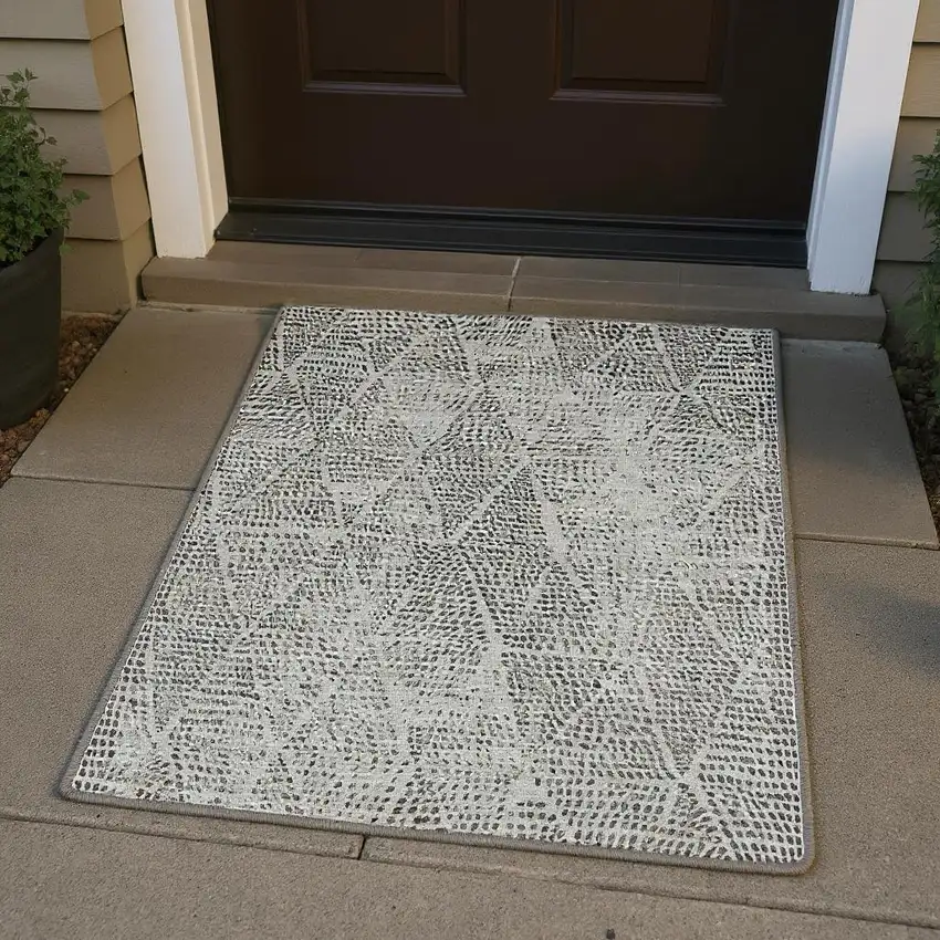 Gray And Black Diamond Washable Area Rug With UV Protection Photo 2