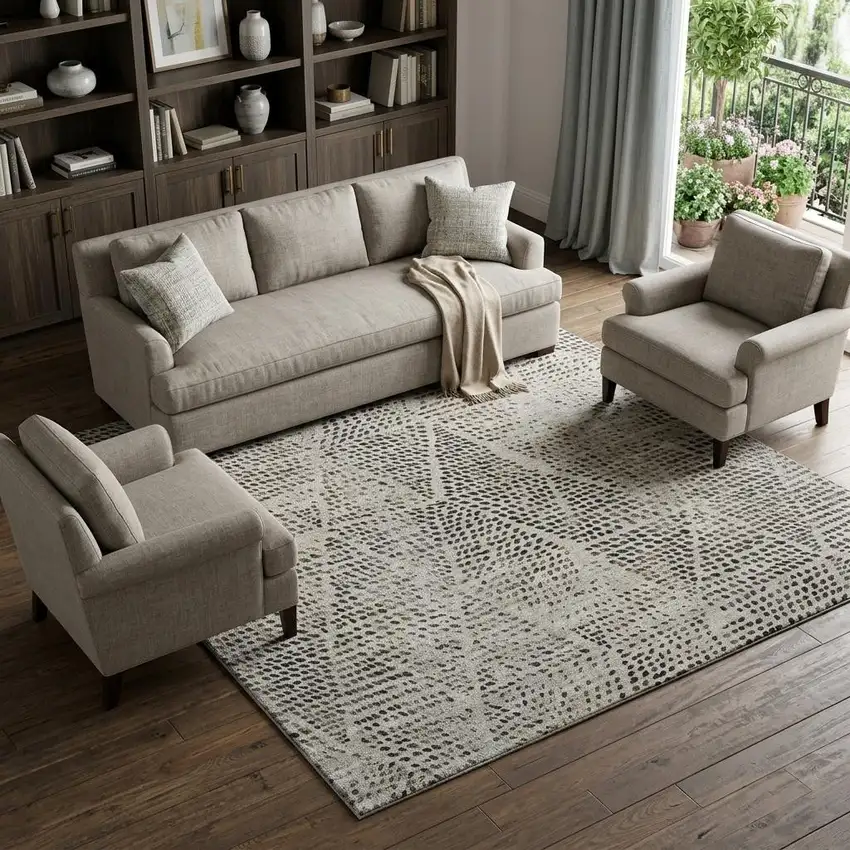 Gray And Black Diamond Washable Area Rug With UV Protection Photo 1