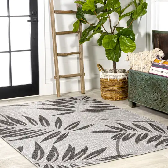 Gray And Black Floral Indoor Outdoor Area Rug Photo 7