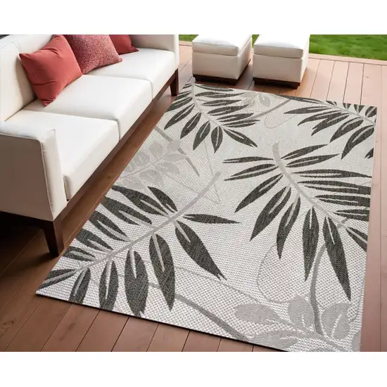 Gray And Black Floral Indoor Outdoor Area Rug Photo 1