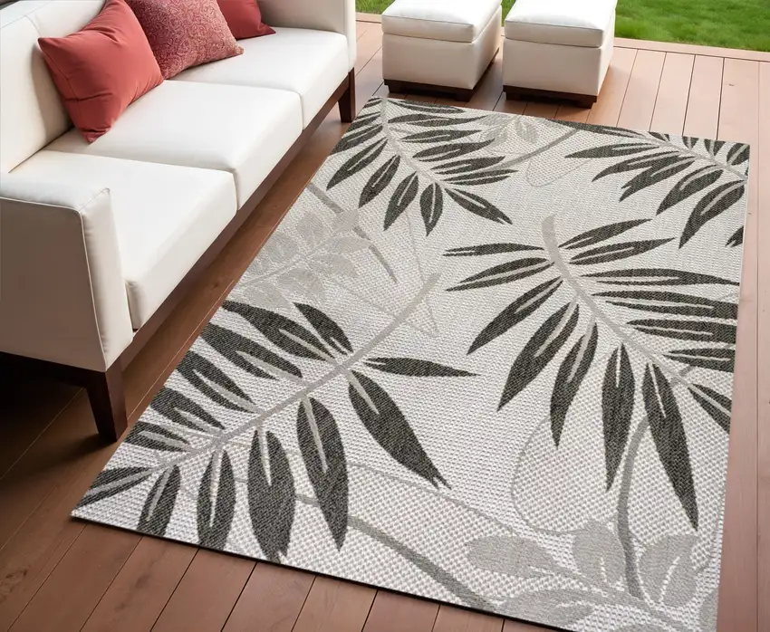 Gray And Black Floral Indoor Outdoor Area Rug Photo 1