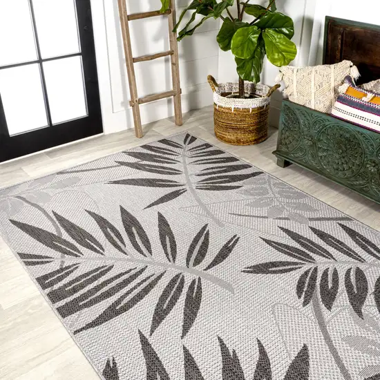 Gray And Black Floral Indoor Outdoor Area Rug Photo 6