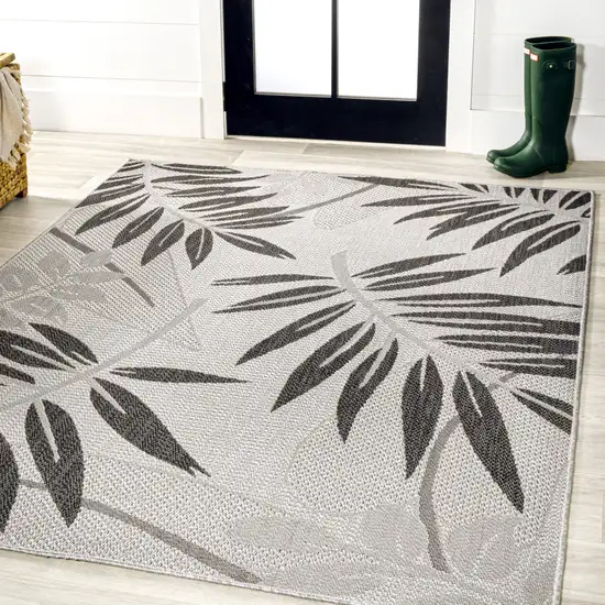 Gray And Black Floral Indoor Outdoor Area Rug Photo 4