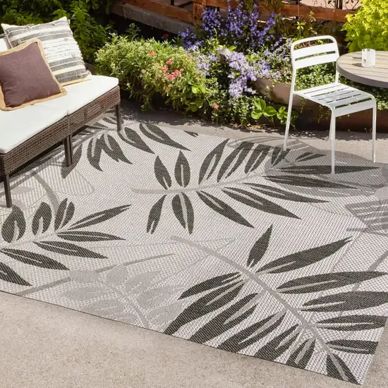 Gray And Black Floral Indoor Outdoor Area Rug Photo 8