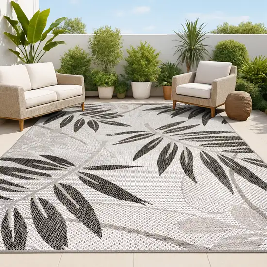 Gray And Black Floral Indoor Outdoor Area Rug Photo 3