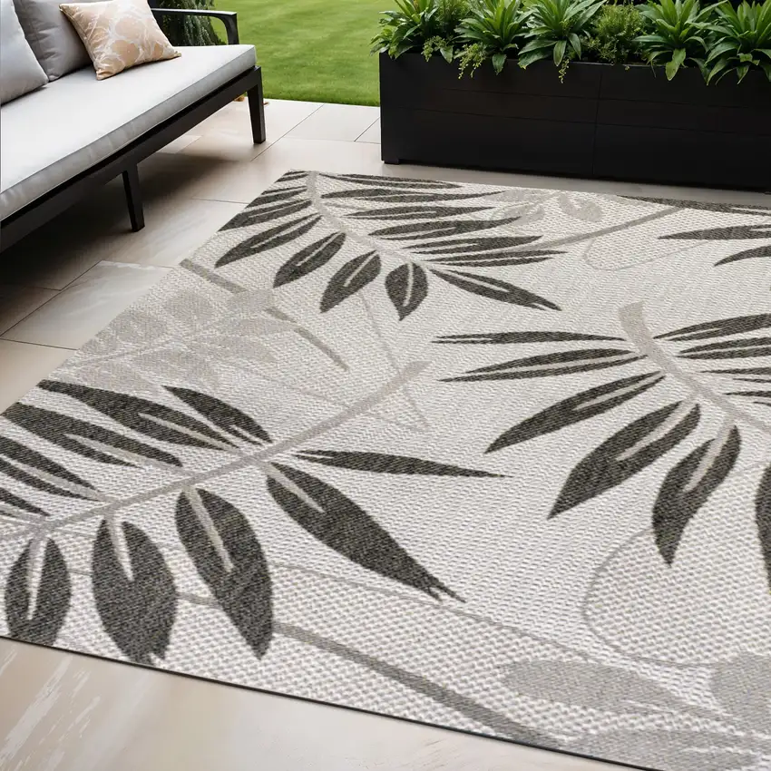Gray And Black Floral Indoor Outdoor Area Rug Photo 1