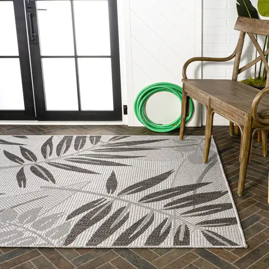 Gray And Black Floral Indoor Outdoor Area Rug Photo 8