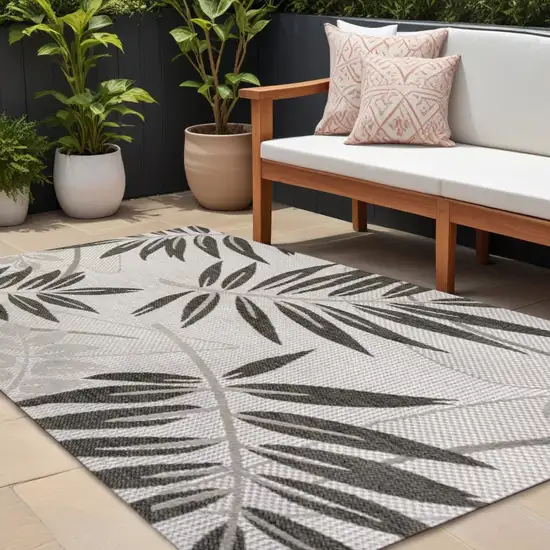 Gray And Black Floral Indoor Outdoor Area Rug Photo 1