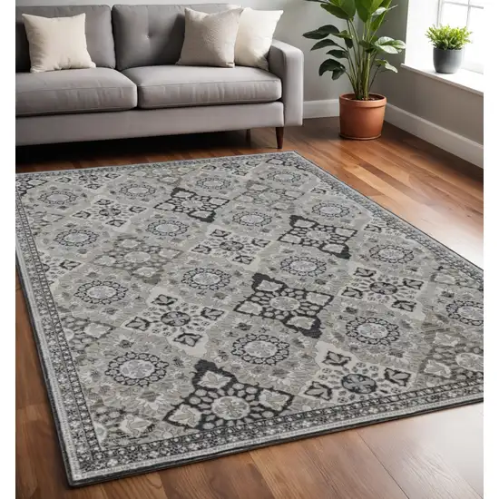 Gray and Black Floral Power Loom Non Skid Area Rug Photo 1
