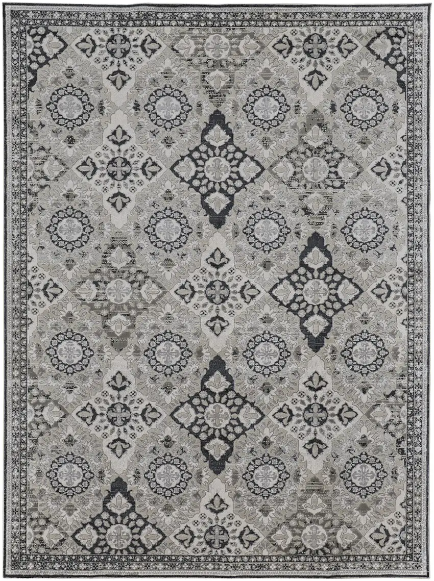 Gray And Black Floral Power Loom Area Rug Photo 1