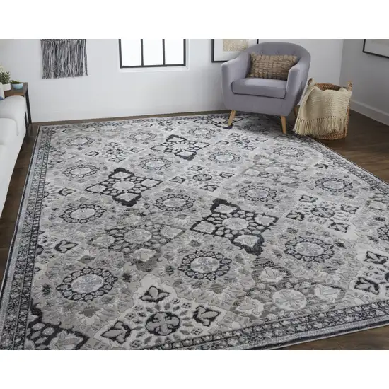 Gray And Black Floral Power Loom Area Rug Photo 4